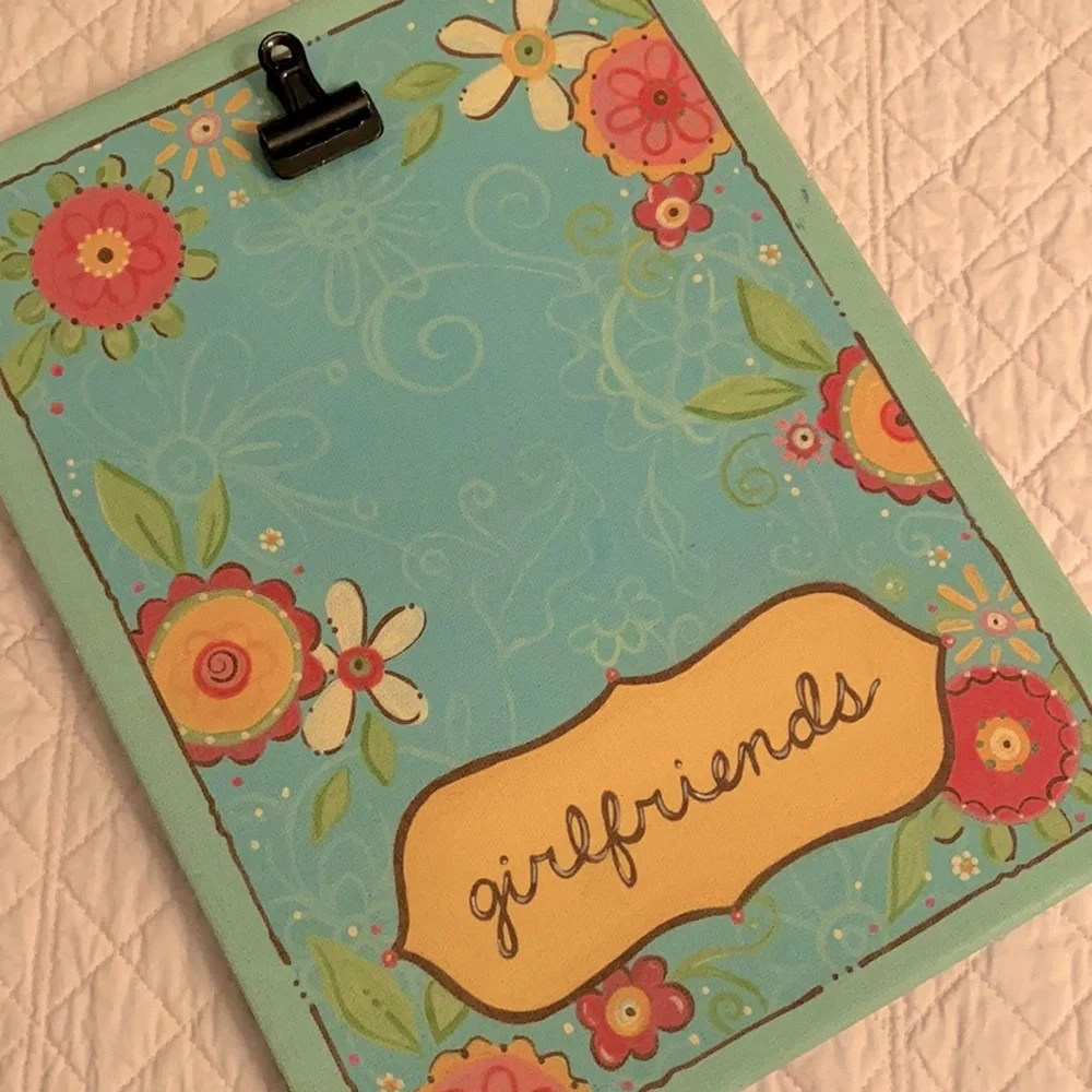 Glory Haus | “Girlfriends” Flower Design Canvas Clip Picture Frame Teal Blue